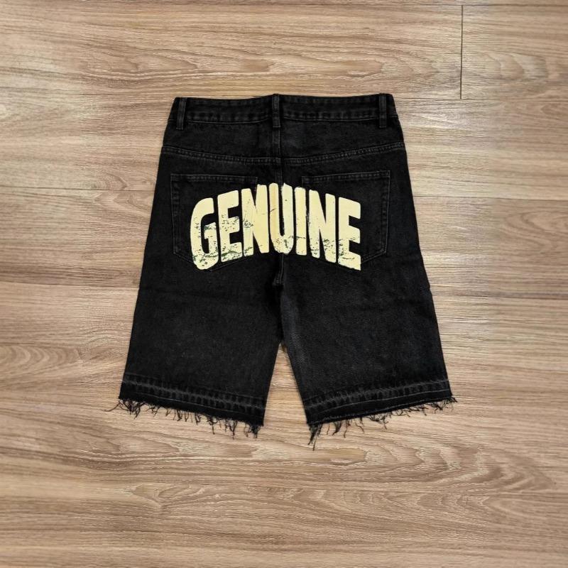 High Street Hip Hop Rhinestone Cross Straight Denim Knee Length Shorts