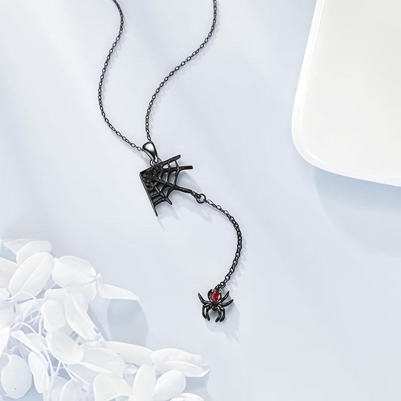 New Gothic Style Spider Web Pendant Necklace, Retro Personalized Long Chain Women's Accessory