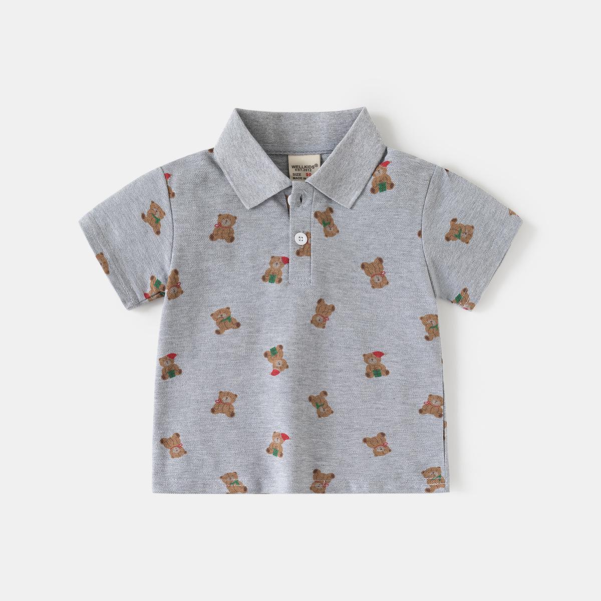 2026 Trendy Boys  Polo Shirt with All-Over Print - Short Sleeve Lapel Top for Kids 110 cm