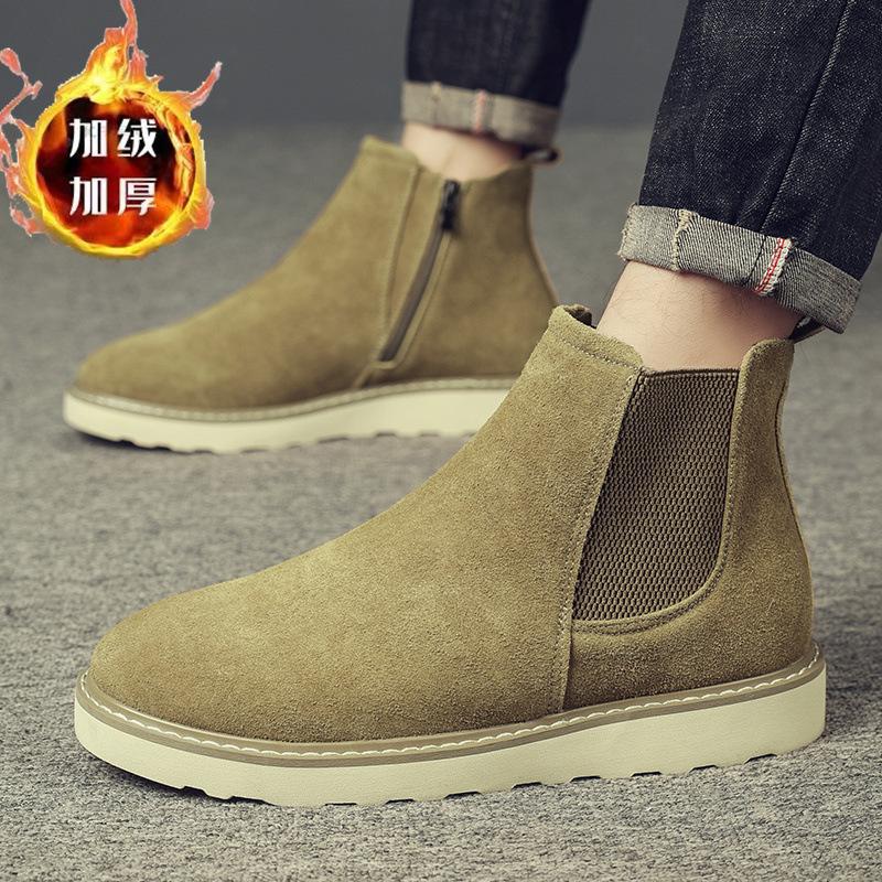 

Chelsea boots men s shoes Martin boots high-top British style retro casual shoes medium-top tooling boots leather short boots men 44