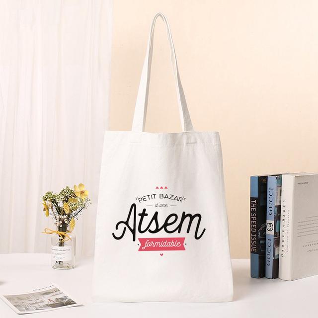 New Female Bag Shopping Bags Shoulder Bag Foldable Reusable Casual Thank You Mistress Print Canvas Student Portable Handbags