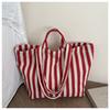 Niche Shopping Bag, Retro Literary Shoulder Bag, Small Fresh Striped Canvas Bag, Tote Bag
