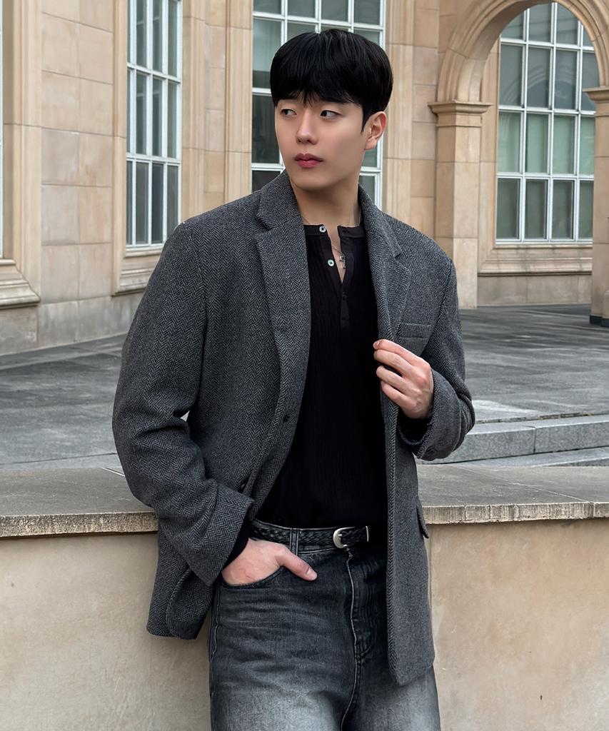 Mindbridge [On] Herringbone Oversized Jacket - 2 Colors