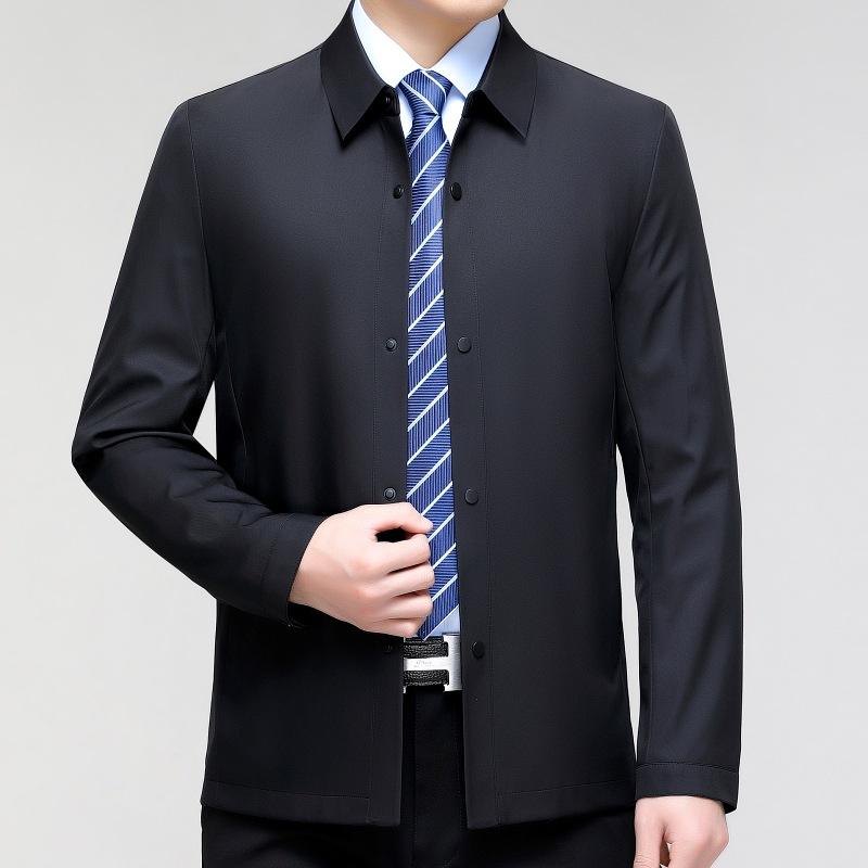 Middle-aged Men's Dad's Autumn Business Casual Jacket Simple Solid Color Thin Lapel Jacket Spring and Autumn Top