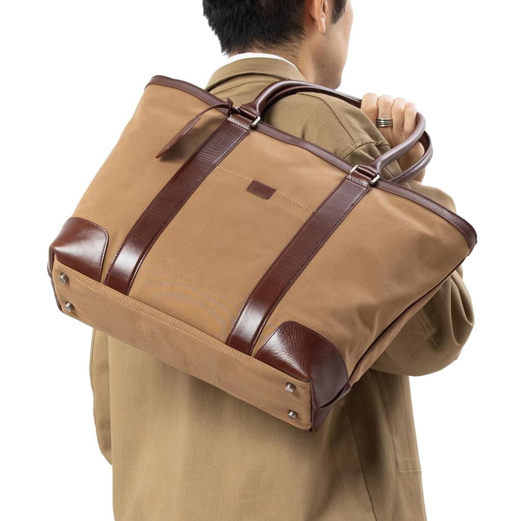 Tote Bag for A4 Canvas and Cowhide [Doubles] 2-Way Men, Compatible, Leather, KCH-1640 (Camel)