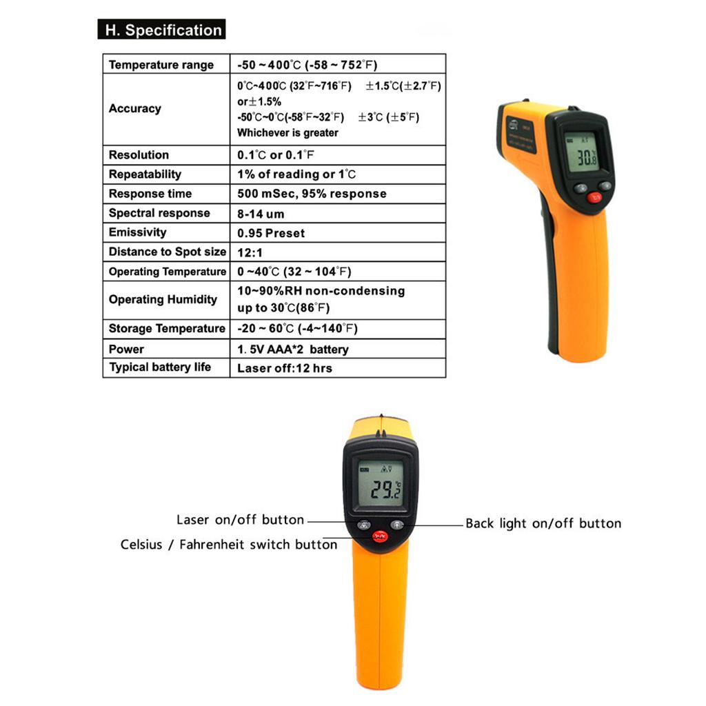 Infrared Thermometer Industrial Temperature Gun Electronic Thermometer