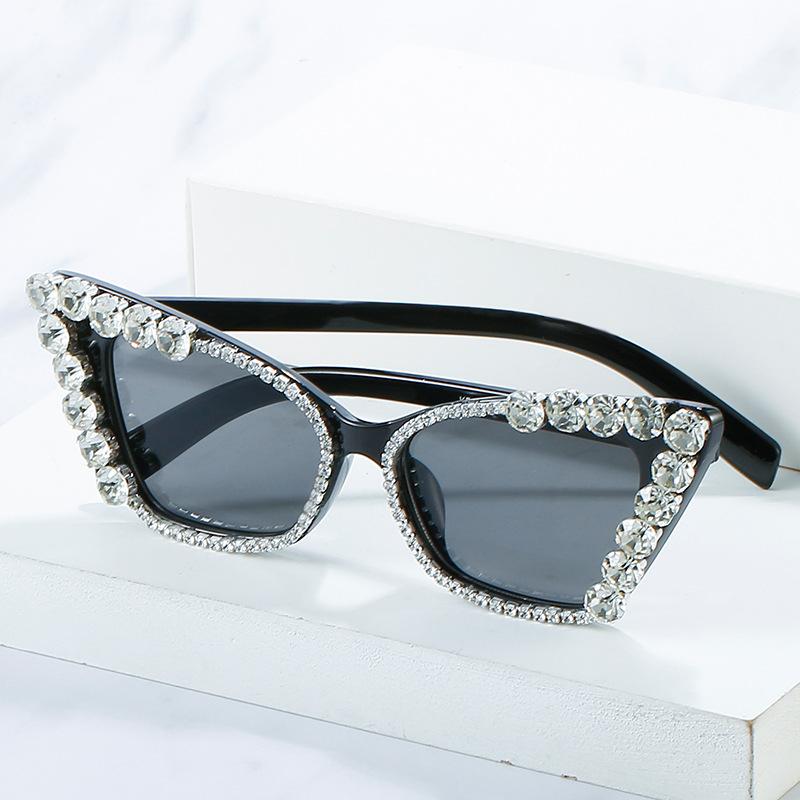 New Personality Fashion Cat Eye Colorful Big Diamond Glasses Droplet Shaped Sunglasses Cat Eye Diamond Sun Glasses