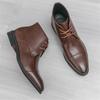 New Brand Designer Winter Pointed Lace Up Leather Ankle Boots For Men's Comfort High Tops Black Brown Shoes Zapatos Hombre