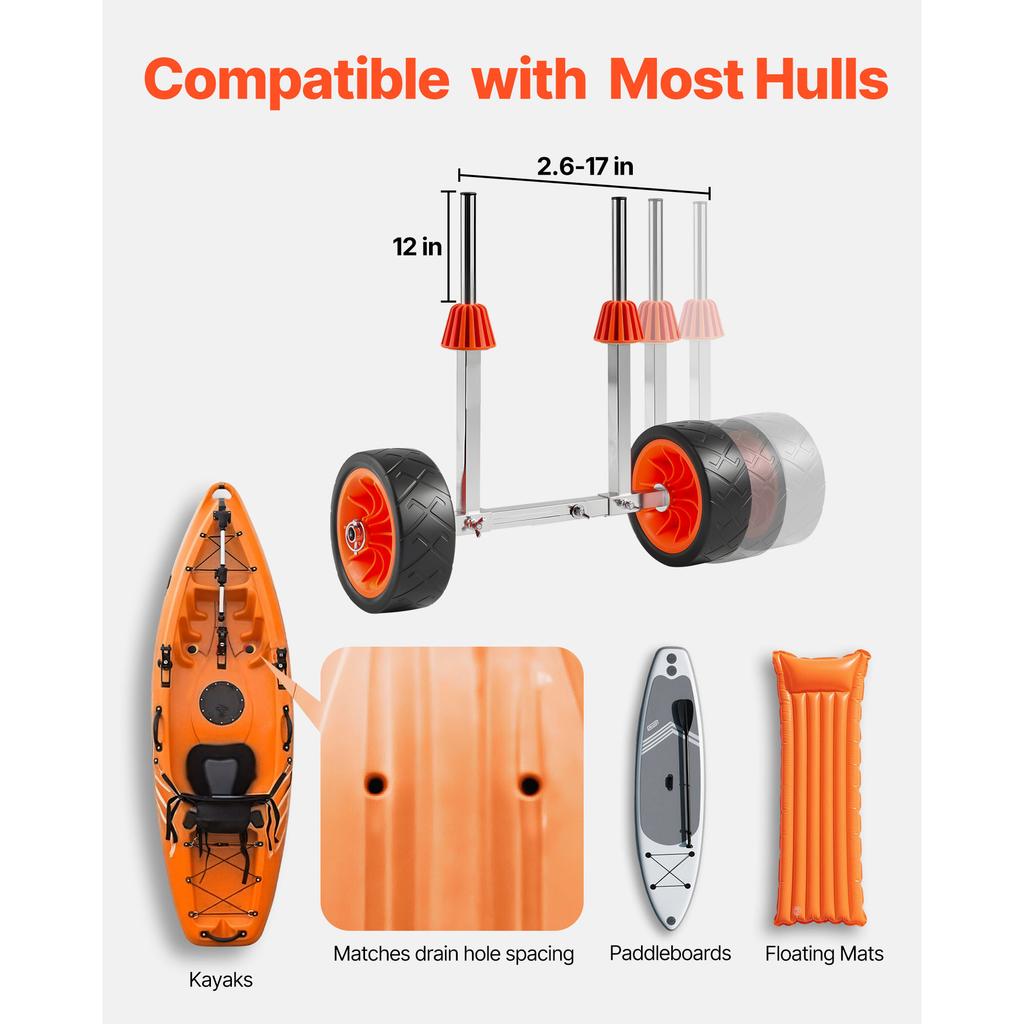 Cărucior Kayak SucceBuy Capacitate de Încărcare 250 lbs Dolly Cărucior Canoe cu Roți din Cauciuc Solid de 7.5 Inch și Suport pentru Kayak-uri Paddleboard-uri
