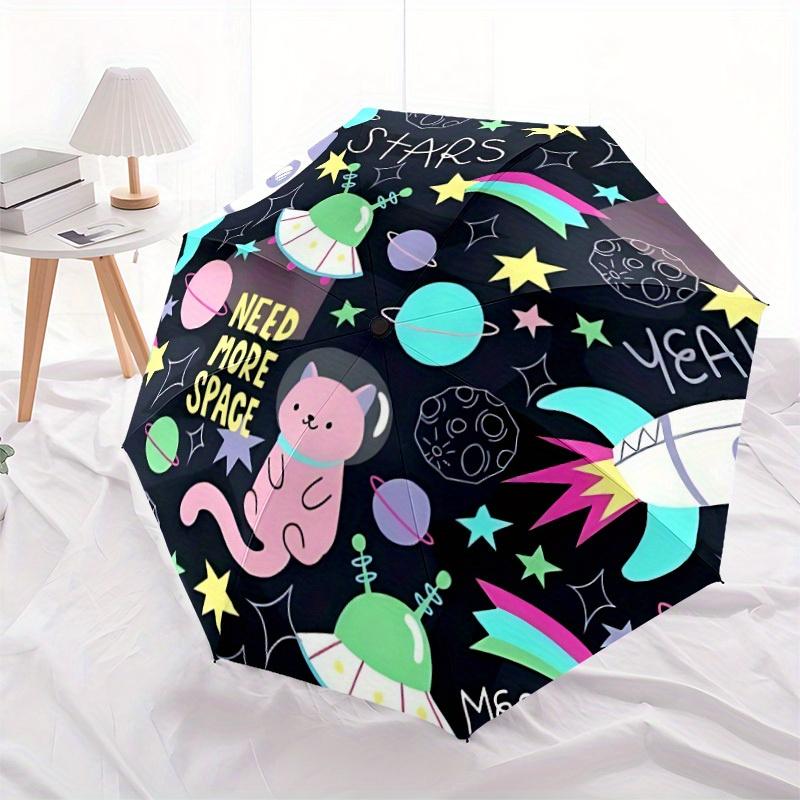 1pc Space Cats Automatic Open/close Umbrella, 8-Rib sturdy structure, Portable Travel Umbrella, Parties, Everyday Use, Outdoor Accessory, Ar