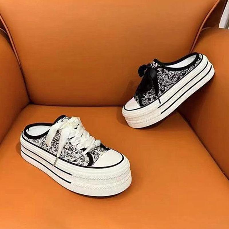 New Chinese espadrilles national tide wind lace-up thick baseplate shoes 2025 new casual women's shoes wear one pedal and half drag