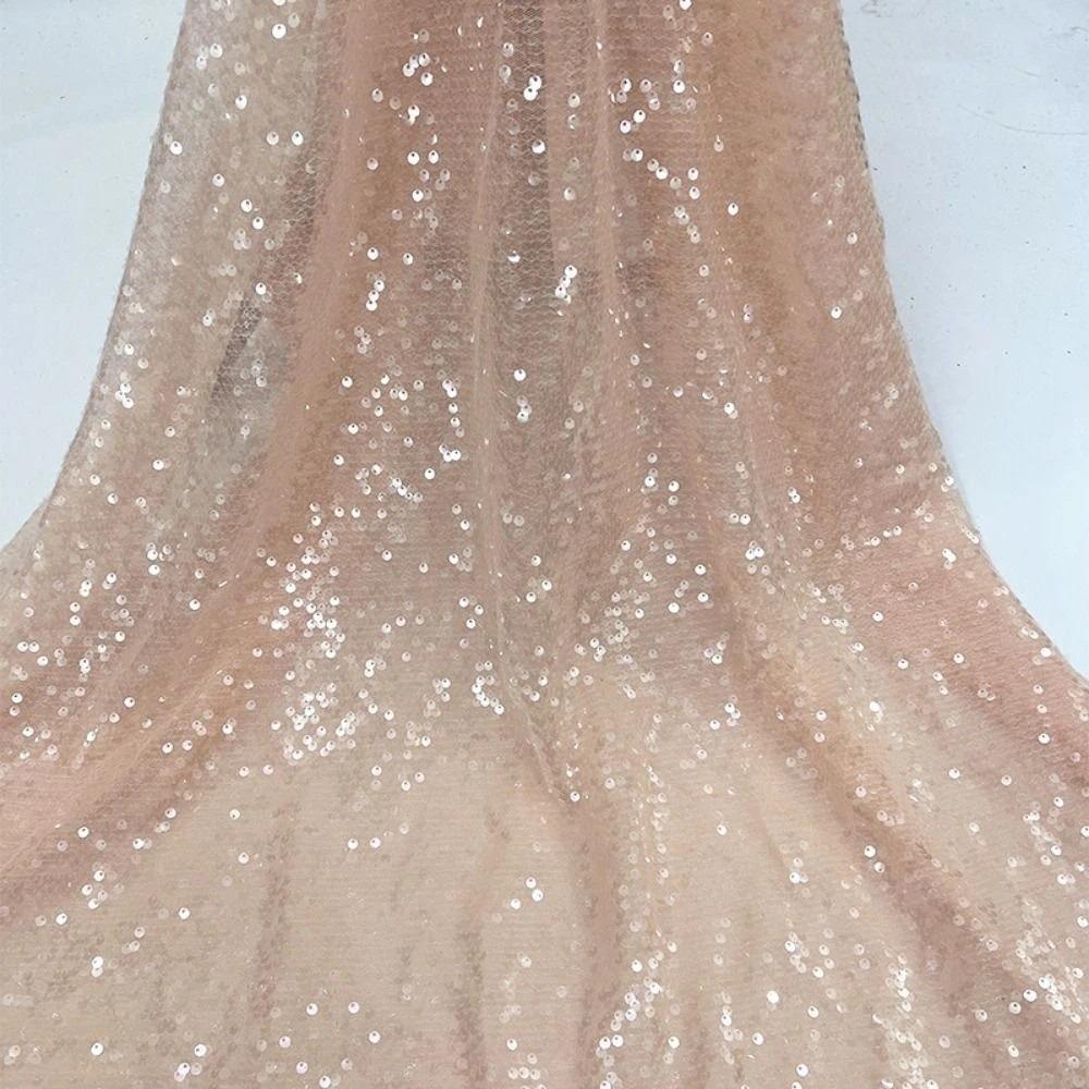 DIY 5mm Dense Glitter Fabric Sequin Embroidered Mesh Sparkle Fabric Bead Lace Material Stage Costumes