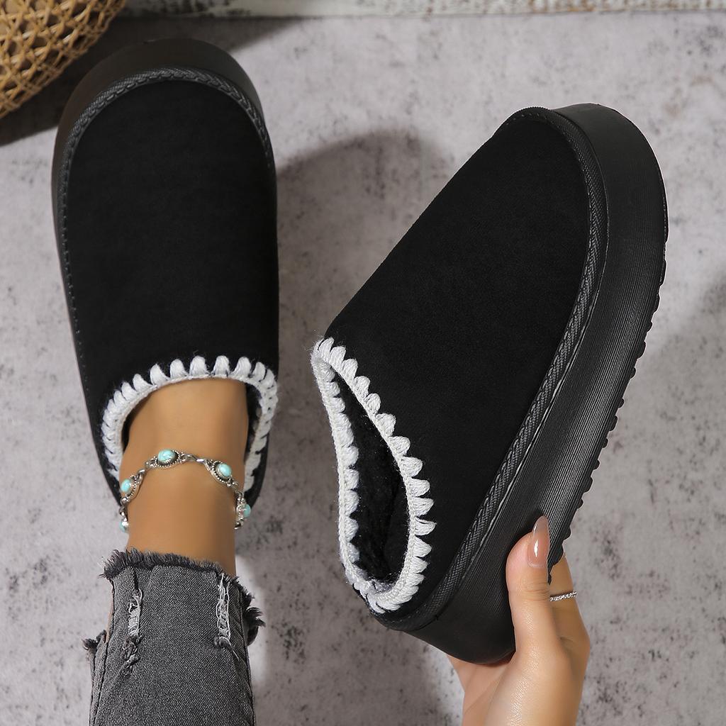 Winter Fleece-lined Warm Closed-Toe Slippers Thick Bottom Platform Heel Height Increasing Plus Size Snow Boots for Women