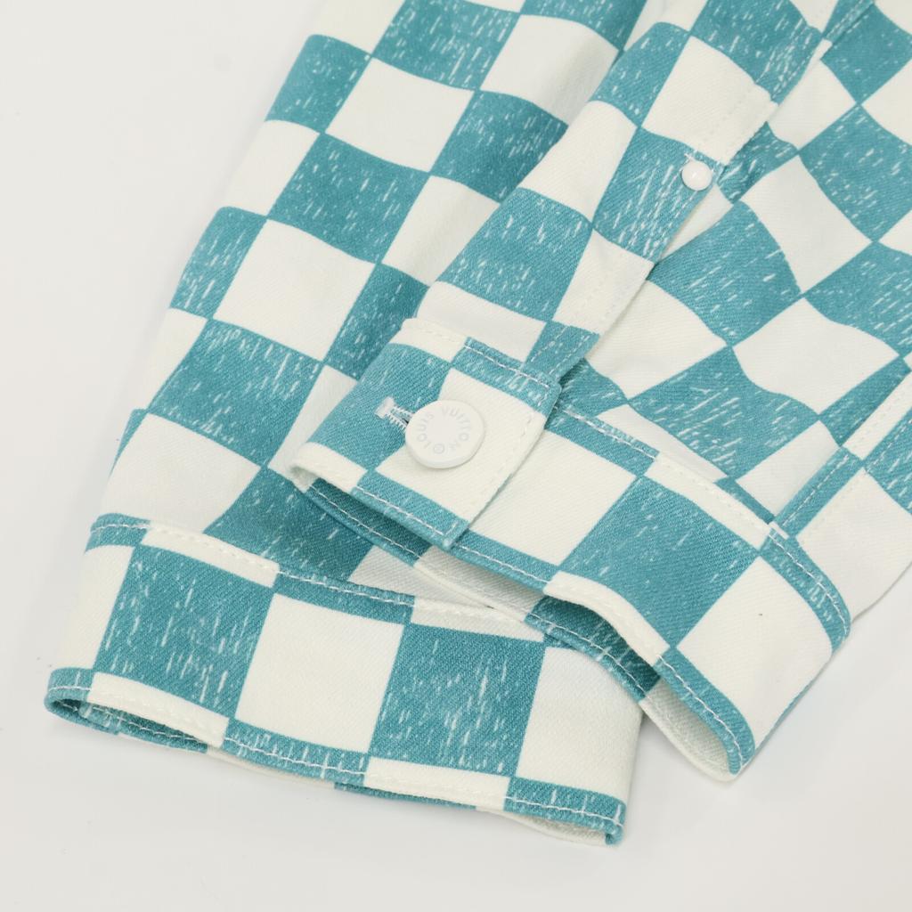 LOUIS VUITTON [Excellent Condition/Domestically Authorized] RM2129 IM3 HLA20W Damier Denim Trucker Jacket 44 White / greenUsed