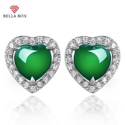 Silver Stuby Earrings With Heart Shape Emerald Gemstones 5A Zircon Wedding Party Female Fine Jewelry Gift