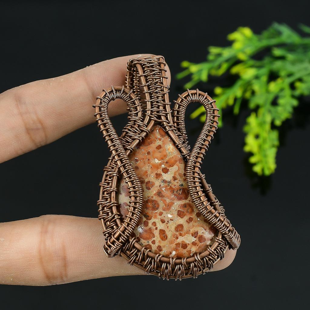 Limestone In Garnet Handmade Copper Wire Wrap Jewelry Pendant 2.5 W3c17