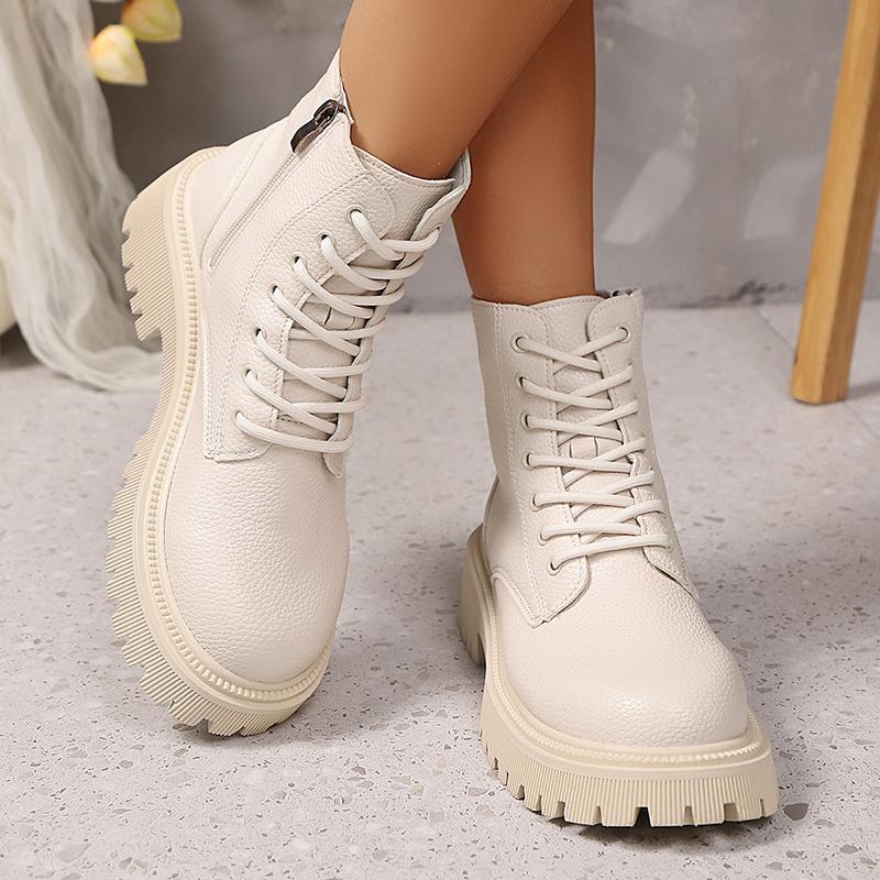 Fashion Fashion Gold PU Leather Platform Ankle Boots Women Thick Sole Lace Up Combat Booties Woman Autumn Winter Chunky Heel Short Boots