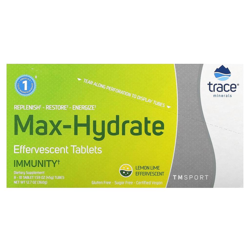 Tm Sport, Max-Hydrate, Immune Boost Tablets, Lemon Lime Flavor, 8 Tubes, 10 Tablets Each