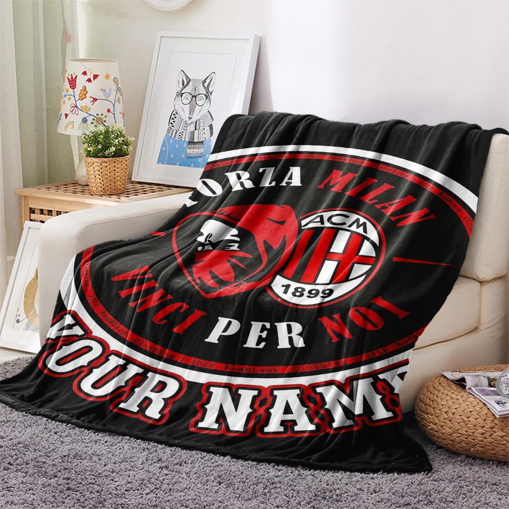 1PC Custom Name Ac Milan Patterned Flannel Blanket Suitable For All Seasons for Home Decor Warmth and Comfort Gifts Holiday Present