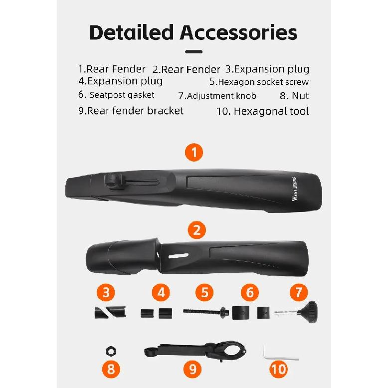 WEST BIKING Mountain Bike Fender Set Universal 29 Inch MTB Mudguard Adjustable Front and Rear Mud Flaps Bicycle Mud Protector