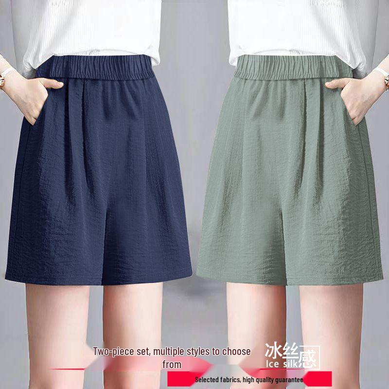 Ice Silk Women's Plus Size Summer Capris: Loose Straight, High Waist, Casual Wide Leg Shorts