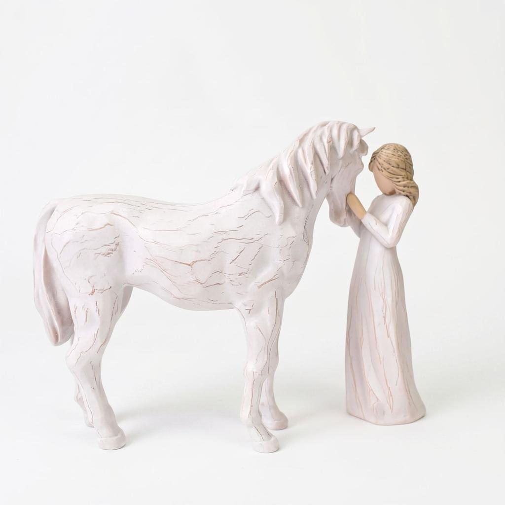 Mädchen und Pferd Harzfigur - Gedenkgeschenk, Dekoration für Reitsportbegeisterte, Heimdekoration