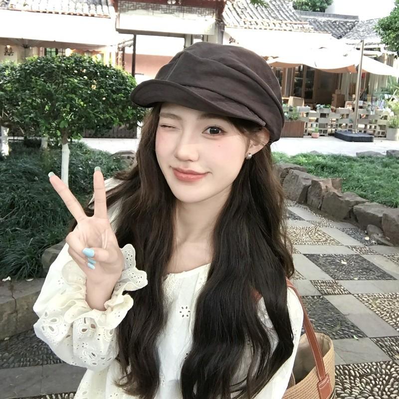 Lyocell material, Yamamoto style solid color stacked beret, literary and versatile face-showing small casual painter hat