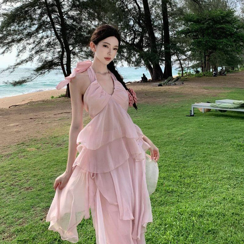 Fairy Suit, Summer Super Fairy Temperament, Seaside Vacation Dress, French Gentle Wind Irregular Neck Sling Skirt