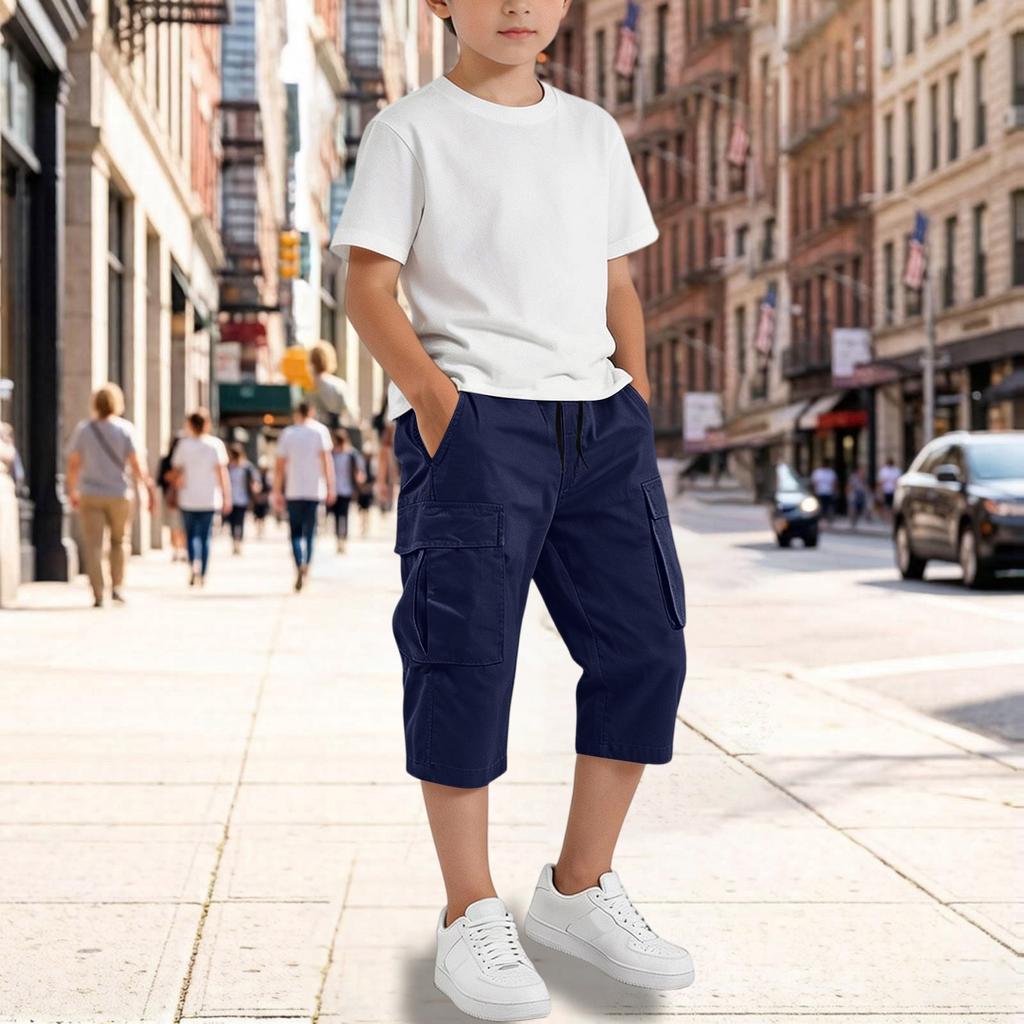 Big Boys Elastic Waist Loose Fit Cargo Pants with Multiple Pockets for Casual Wear