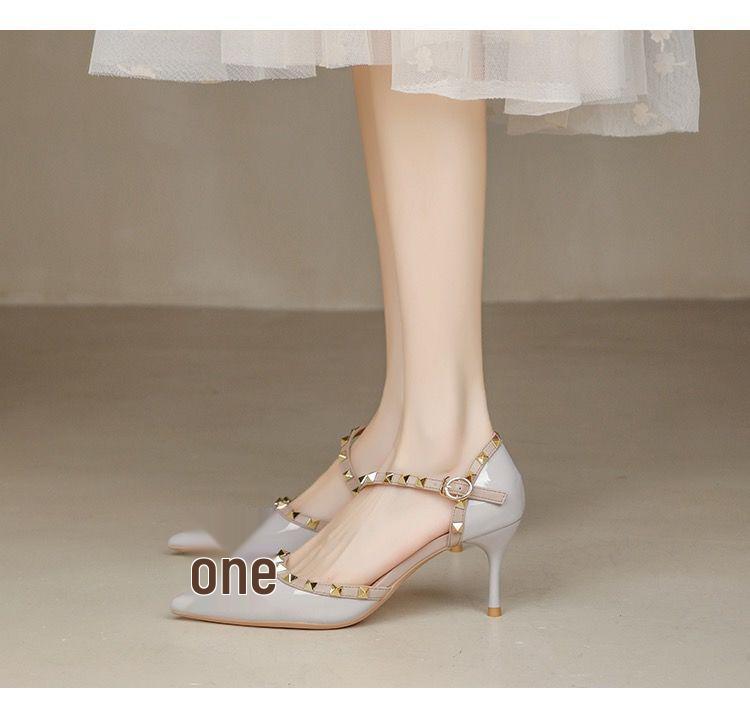 Damen Sommer 2025 Nietenbesetzte Nude Leder Peep Toe Stiletto High Heels