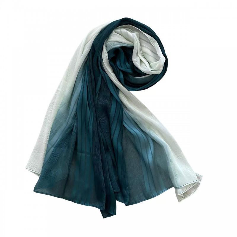 Gradient Striped Pleated Chiffon Scarf Wrap Lightweight Shawl Women Sun Protection Fashion Accessory
