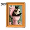 Small Picture Frames for Fridge Funny Wooden Magnets Frame, Retro Cute Cat Pattern Magnetic Refrigerator Style Interior Decoration Locker Magnet Photo