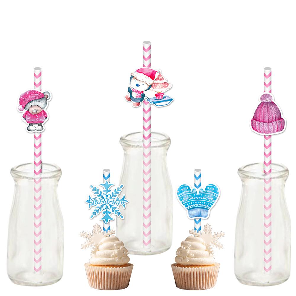 New Styles, Christmas, Cartoon Snowman, Plugins, Party Decorations, Beverage Straws, Disposable Paper Straws, Decorative Items