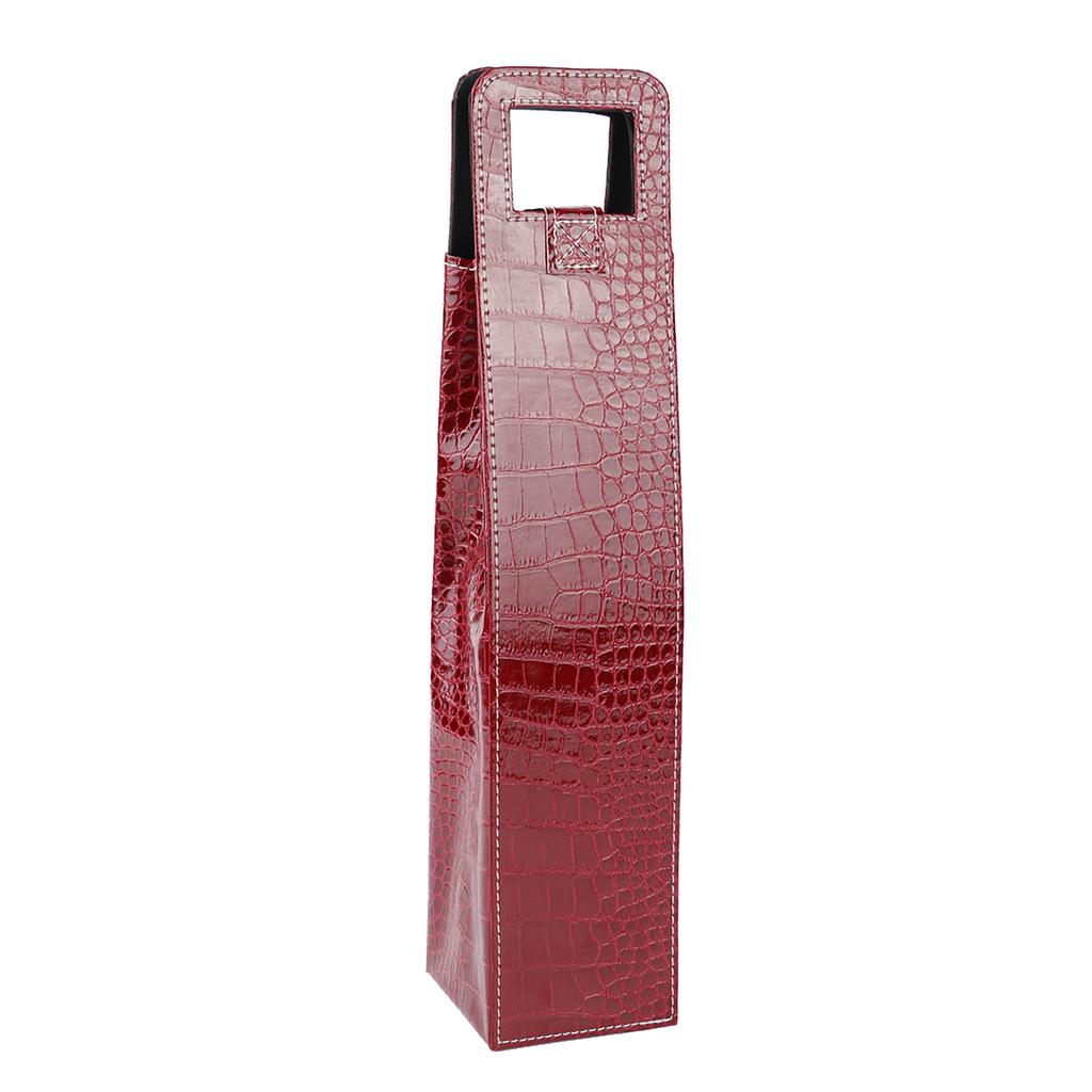 PU Resuable Leather Wine Tote Bag Champagne Beer Gift Bags Carrier(red)