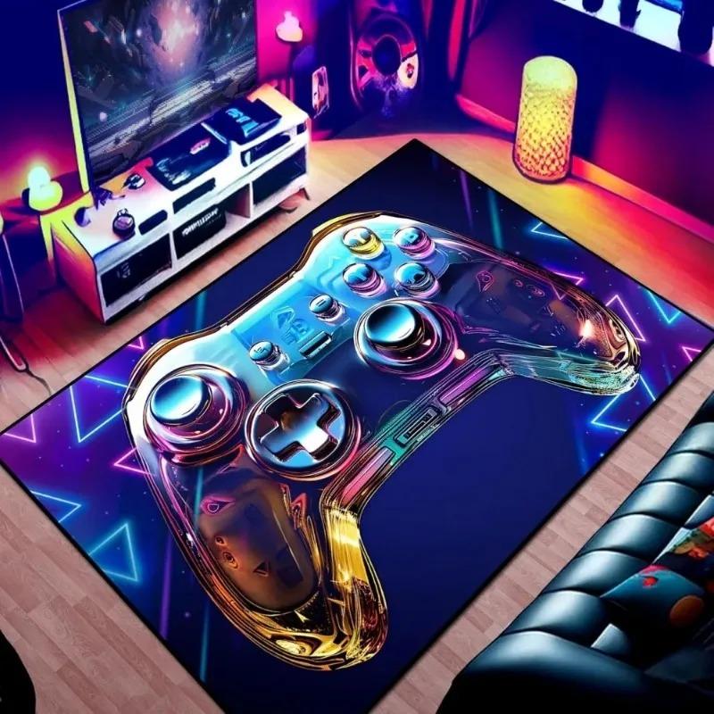 3D Printed Carpets Transparent Gamepad Controller Rug Vibrant Carpet for Game Room Add Bedrooms Playrooms Polyester Floor Mat