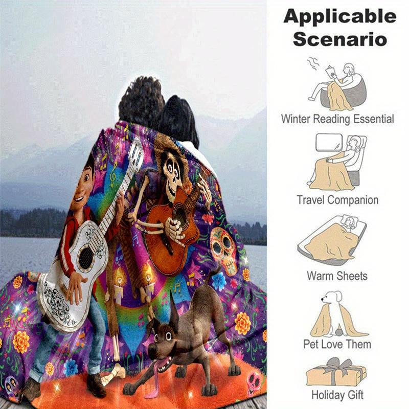 1pc Coco Printing Blanket - Soft, All-Season Throw for Living Room, Bedroom,Personalized Gift with Adorable Cartoon Design