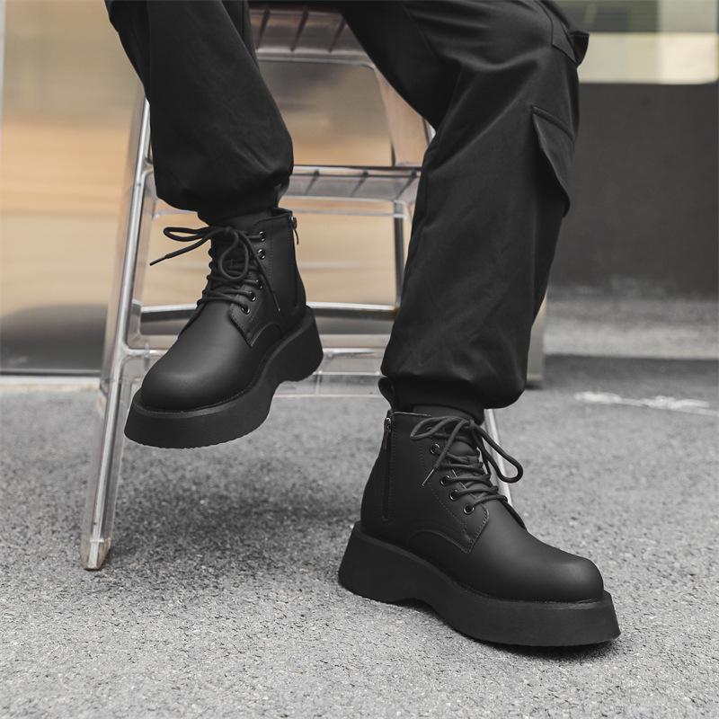 Martin boots men's 2024 new black platform derby shoes high-top big-headed leather shoes tooling boots 22510-J