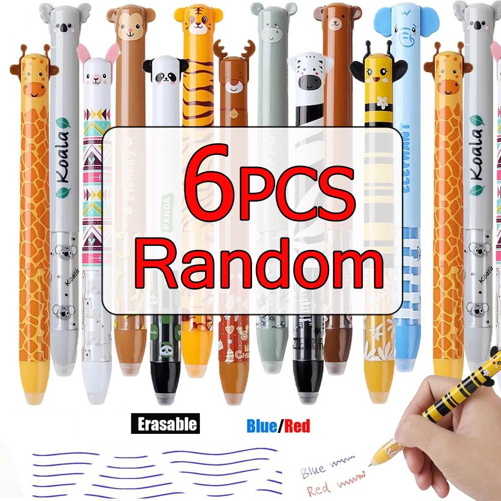 3/6/12Pcs 3D Cartoon Animals Erasable Gel Pen Wtih Red Blue Ink 2 in 1 0.5mm Fine Point Gel Pen Set for School Supply Party Gift