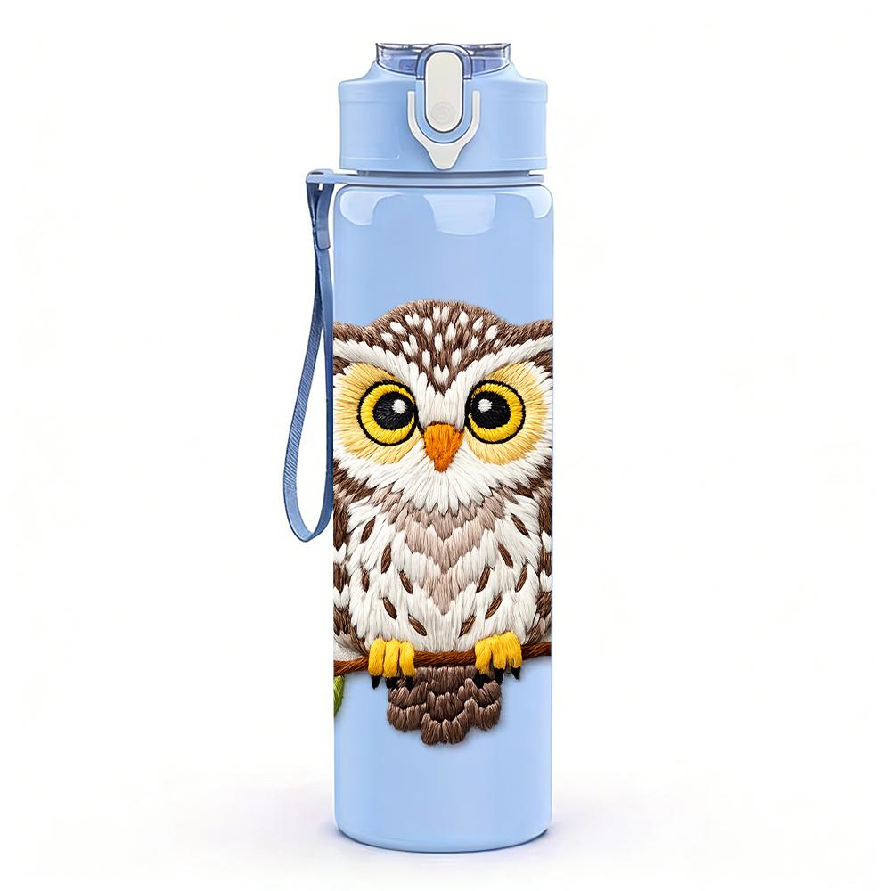 1PC Brown White Forest Owl Bust 750ml Color Plastic Water Bottle Leakproof Flip Straw Lid For Sports Office Home Use
