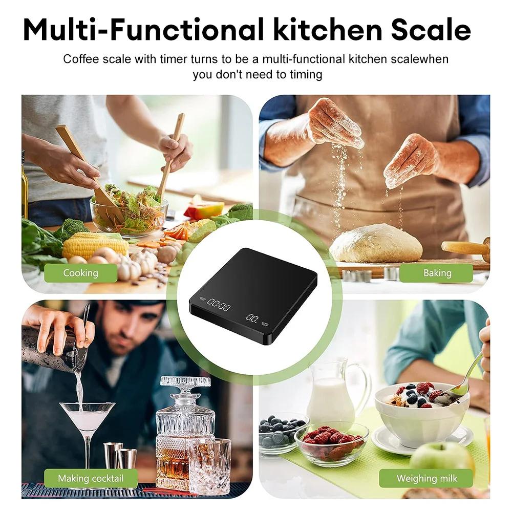 Digitale Kaffeewaage mit Timer, LED-Bildschirm, Espresso, USB, max. 3 kg, Gewicht 0,1 g, hohe Präzision, misst in Oz/ml/g, Küchenwaage
