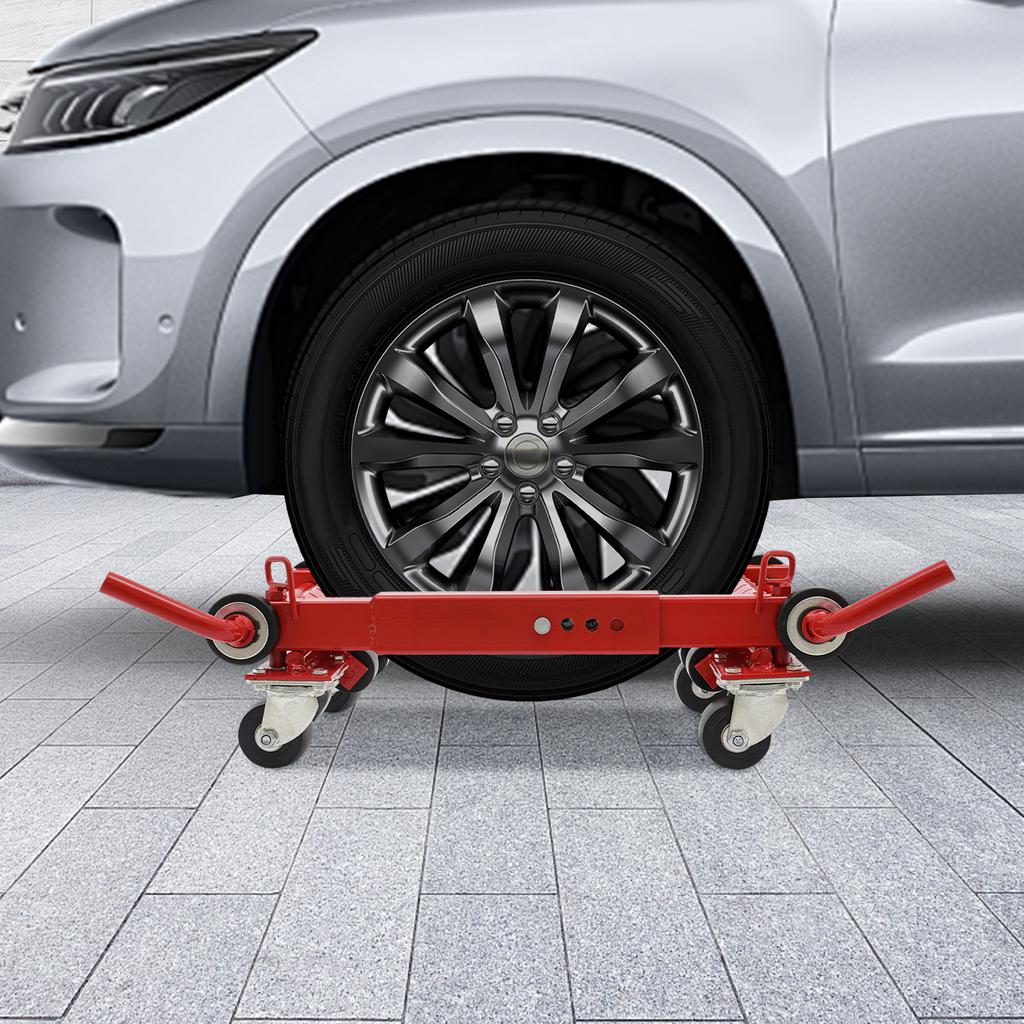 Lever Type Red Car Wheel Dolly, 1 Ton (2204 lbs) High Capacity Vehicle Mover, Low Profile Tool for Moving Stuck or Parked Cars