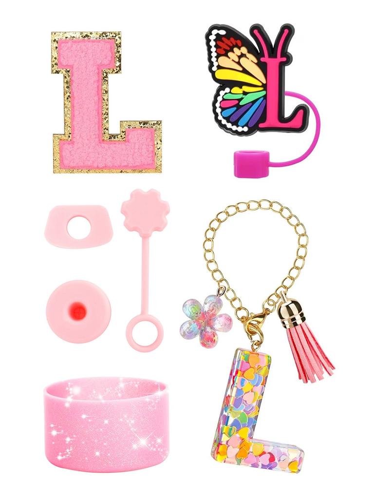 7PCS Cup Accessories Set for Stanley 30oz 40oz Tumbler Initials Silicone Straw Cover Cap Boot Letter Handle Charm Sticker