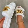 European and American New Thick-bottomed One-word Wool Slippers Foreign Trade Large-size Cross-border Metal Chain Cotton Drag Women