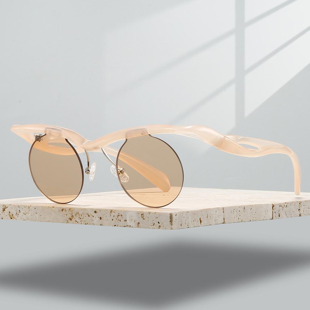 Fashion Irregular Vacation Beach Sunglasses Women Semi-rimless Round Shades Luxury Brand Vintage Punk Anti UV Sun Glasses