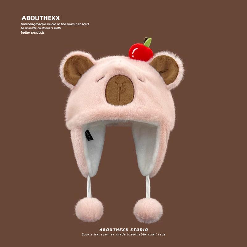 

Новая мультяшная милая плюшевая шапка Лэй Фэн с капибарой, женская осенне-зимняя теплая шапка с защитой ушей, универсальная шапка-пуловер для мужчин M（56-58cm）