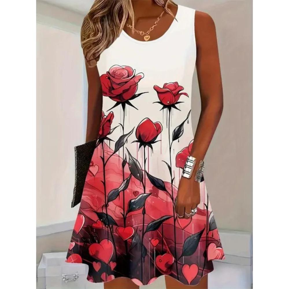 Summer Sleeveless Dress Women Fashionable Colorful Flowers Butterflies 3d Print Versatile Mini Dresses Comfortable Plus Size 8XL Soft Breathable Dress