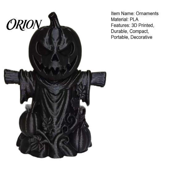 Small Resin Tabletop Decoration 3D Printed Pumpkin Scarecrow Figurine, Matte Black Halloween Handcrafted Carved Decor for Shelf Window Office, Spooky