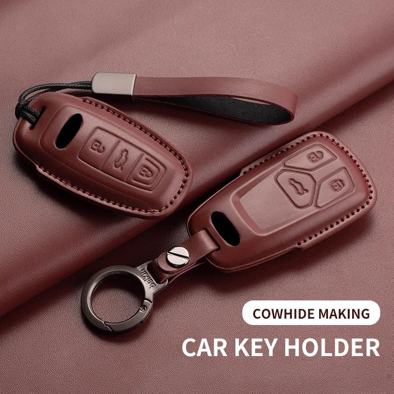 Leather Car Key Case Cover For Ford Focus Explorer Edge Mustang Fusion Mondeo Kuka Escape F250 F350 F450 F550 Galaxy Auto Parts