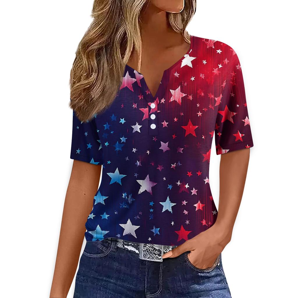 Women's T Shirt Tee Print Button Short Sleeve Daily Weekend Fashion Basic V- Neck Regular Top