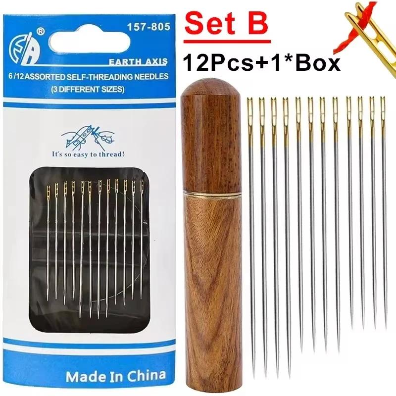 12pcs Blind Needles Elderly Easy Use Sewing Needle Household Threading Sewing DIY Side Big Hole Self Threading Bodkin Needle